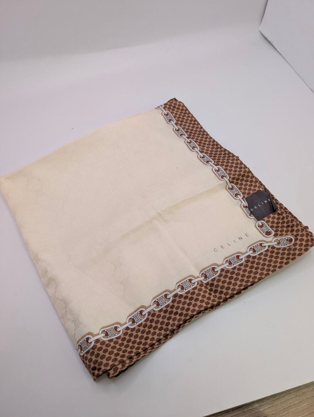 Celine Paris Super Soft Cotton Handkerchief Scarf Chain Link Triomphe 20x20"